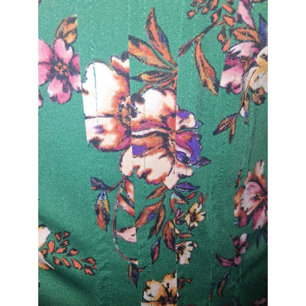 Roz & Ali Green Floral Long Roll Tab Sleeve V-neck Blouse Sz XL - Picture 2 of 3